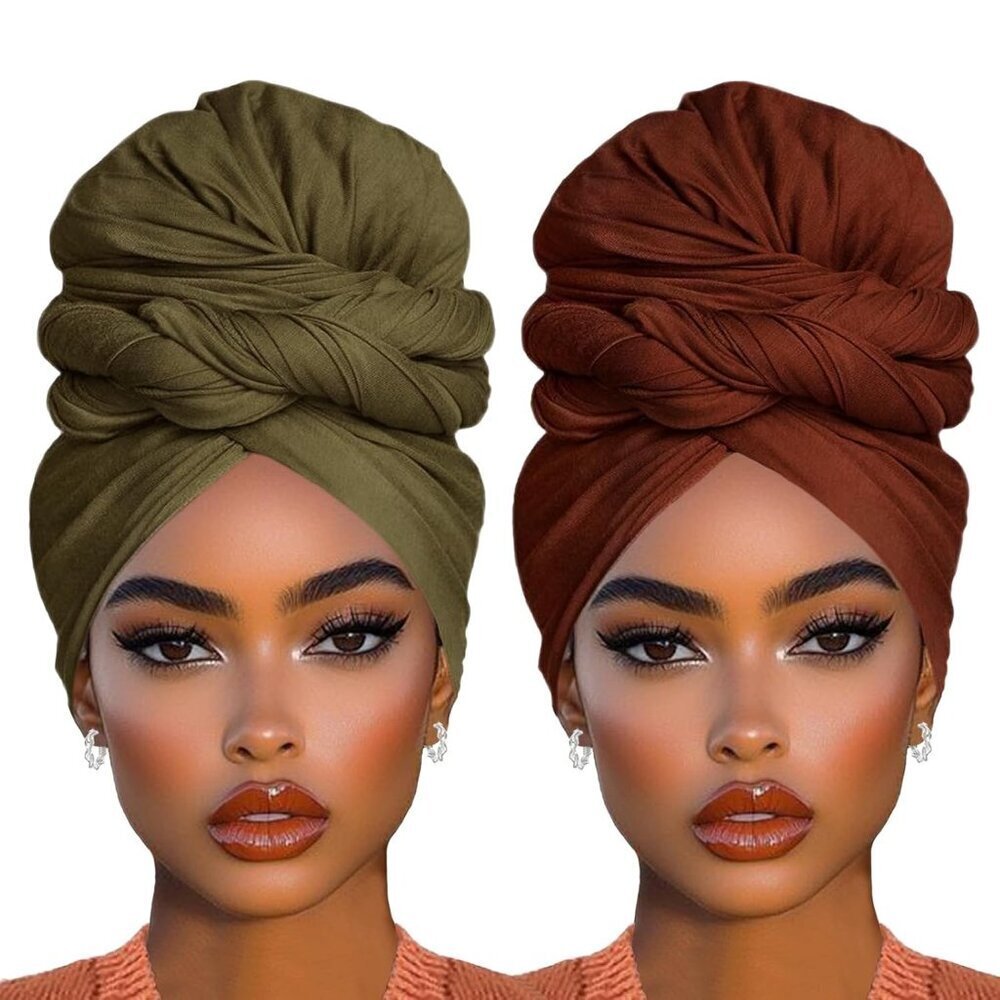 2 Pack Jersey Head Wraps for Women Adult African Turban Scarves Fashion